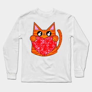 Bob The Orange Pattern Cat With Valentines Heart Long Sleeve T-Shirt